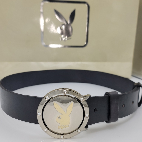 Y2K PLAYBOY Rhinstones Reversible Leather Black Belt Vintage RARE Circa2005 Pink - Picture 7 of 10
